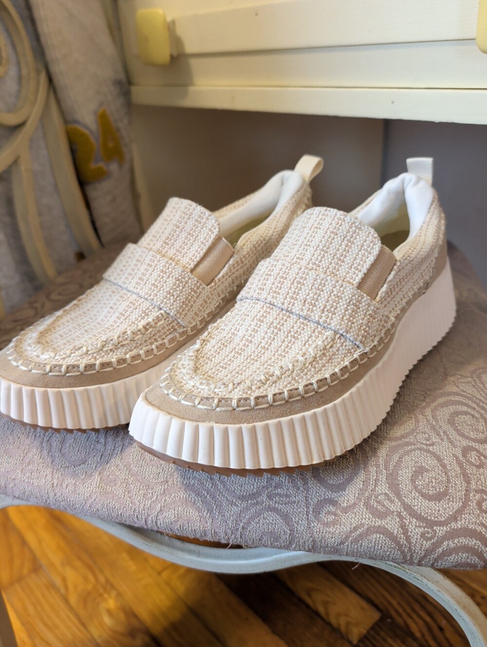 Dolce Vita Cream Woven Platform Slip-On Sneakers